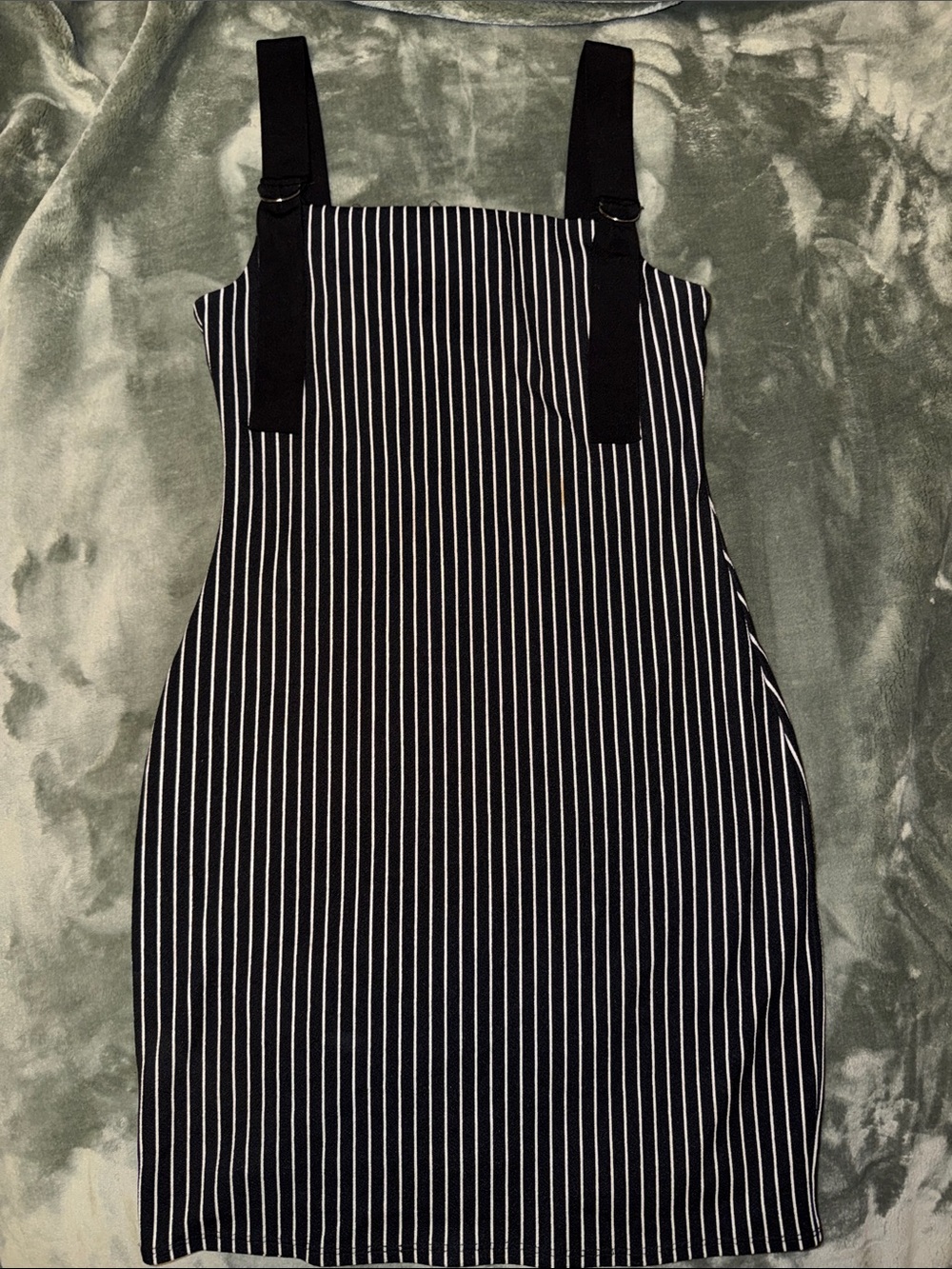 BCBGeneration Black and White Vertical Pinstripe Pinafore Midi Dress